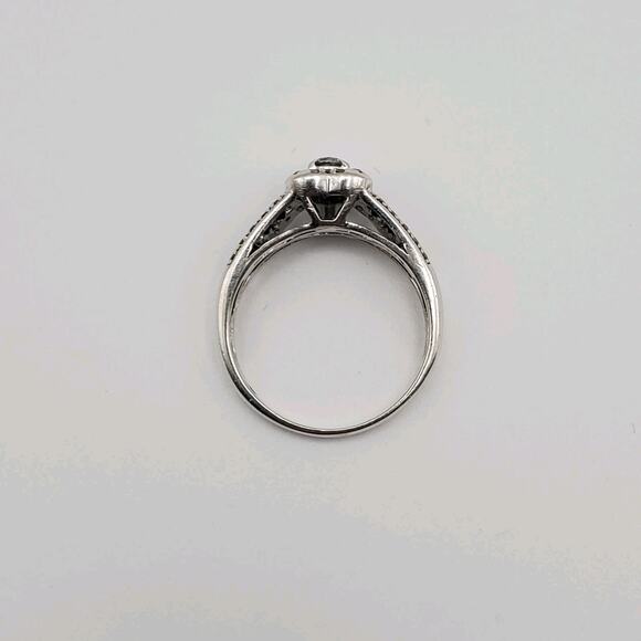 Platinum over Sterling Silver Diamond and Blue Sapphire Heart Ring Size 8 - Picture 6 of 11